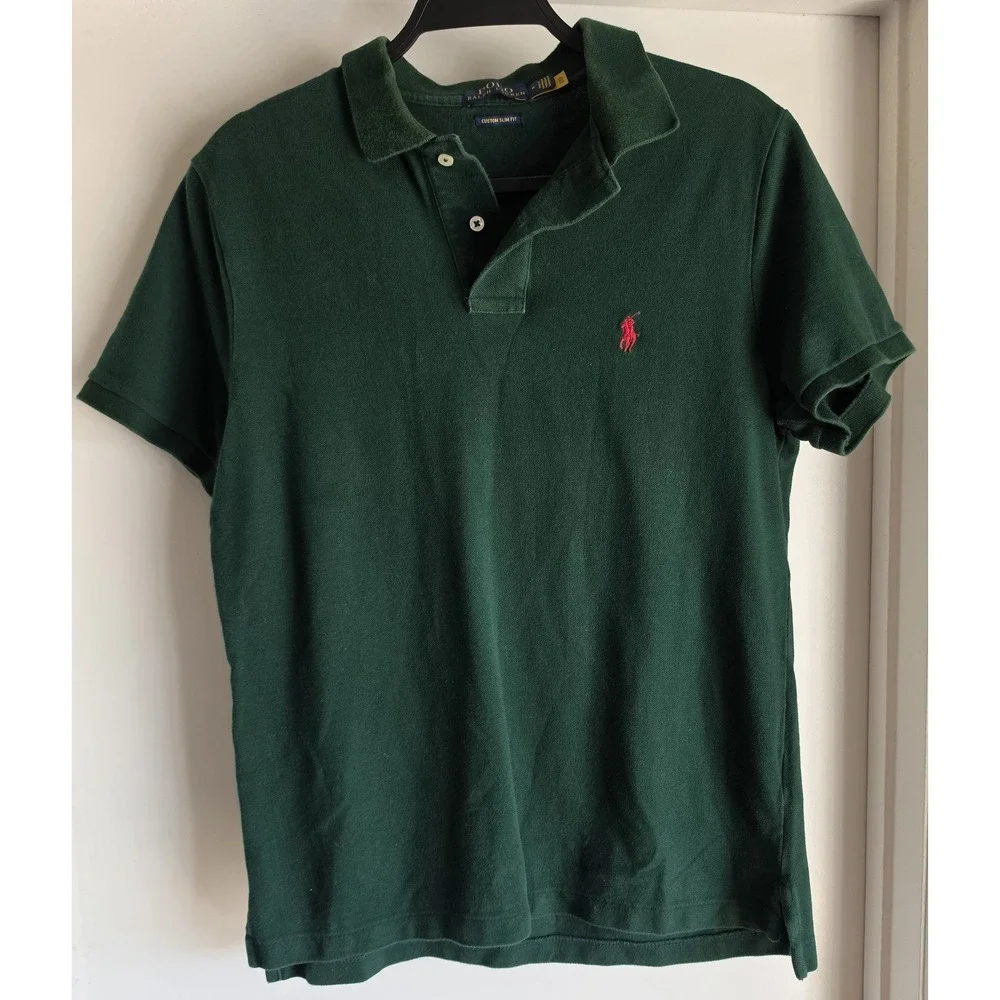 Polo Ralph Lauren Men's M Green Solid Short Sleeve Shirt Classic Casual